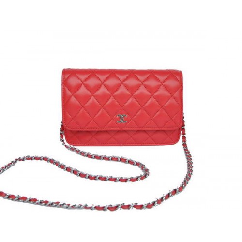 Nouvelle Couleur Chanel A33814 Sac à Rabat en Cuir de Mouton Rouge Argent