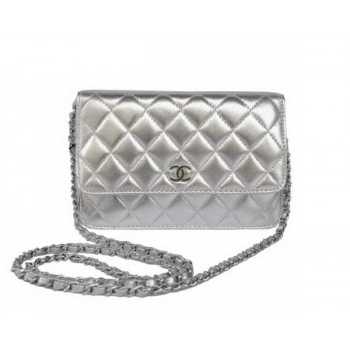Nouvelle couleur Chanel A33814 Sac à rabat en cuir de mouton argenté Argent
