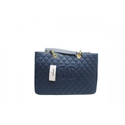 Chanel A37001 GST Cuir Caviar Bleu Foncé Grand Sac Shopper Coco Doré