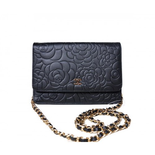 Chanel A47421 Mini sac à rabat en cuir d'agneau noir Doré