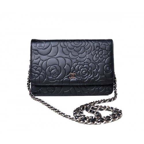 Chanel A47421 mini sac à rabat en cuir d'agneau noir argent