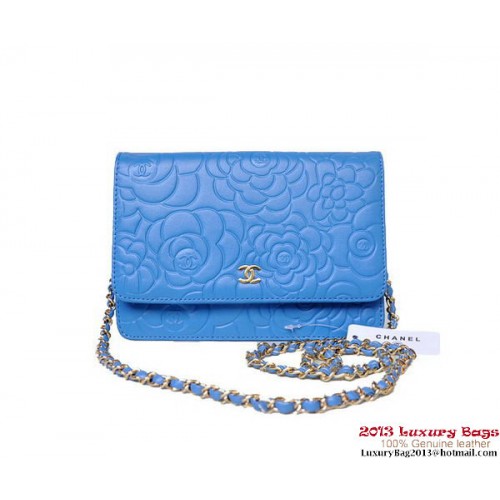 Chanel A47421 Mini sac à rabat en cuir d'agneau bleu doré