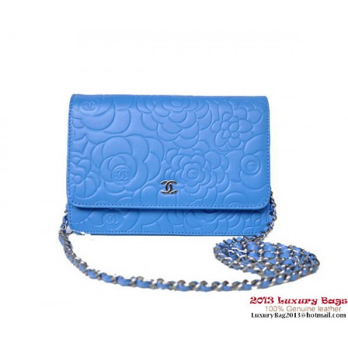 Chanel A47421 Mini sac à rabat en cuir d'agneau bleu argent