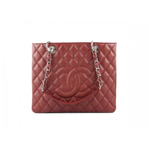 Chanel A50995 Maroon Original Cannage Sac à bandoulière en cuir Argent