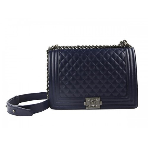 Chanel A67026 Royalblue Grand sac à bandoulière à rabat Le Boy Argent