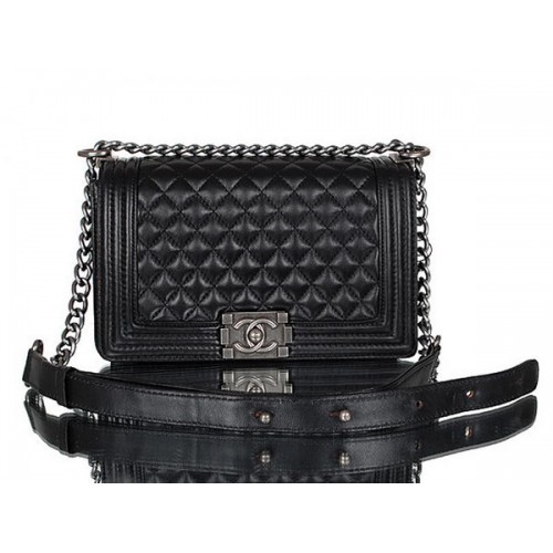 Chanel A67086 Sac à bandoulière à rabat en cuir d'agneau noir Le Boy