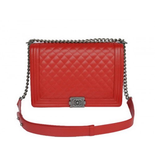 Hot Style Chanel A67086 Sac à bandoulière à rabat rouge Le Boy Argent