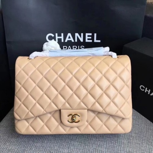 Chanel Maxi Sac à rabat classique matelassé Cuir de mouton abricot A58601 Or