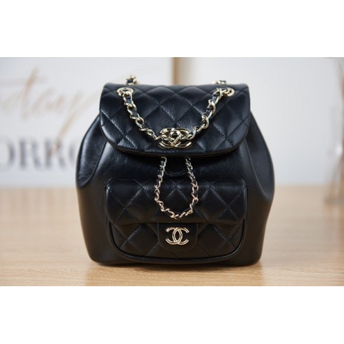 Chanel Sac à dos en peau de mouton Cuir d'origine AS2908 noir