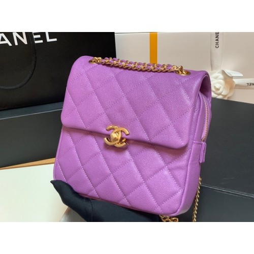 Chanel Sac à dos en cuir de veau grainé Cuir d'origine AS3108 Lavande