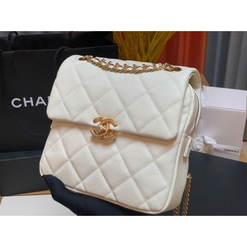 Chanel Sac à dos en cuir de veau grainé Cuir d'origine AS3108 blanc