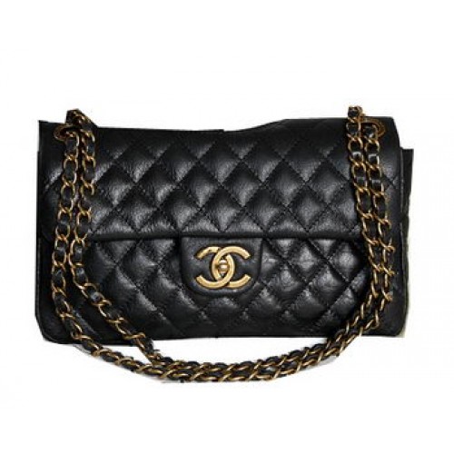 Chanel Sac à bandoulière à rabat en cuir noir irisé A1274 Laiton