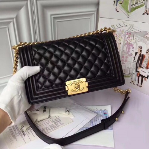 Chanel Boy Flap Original Sac à Bandoulière en Cuir de Mouton Noir A67086 Doré