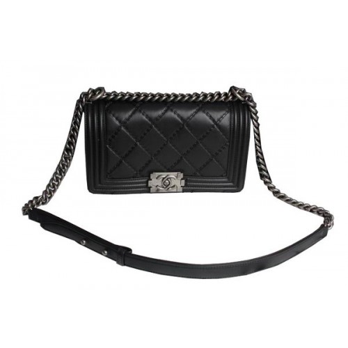 Chanel Boy Flap Sac à bandoulière en cuir de veau noir A67086 Argent