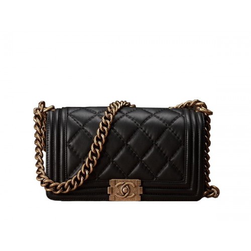 Chanel Boy Flap Sac à bandoulière en cuir de veau d'origine noir A67086 Or