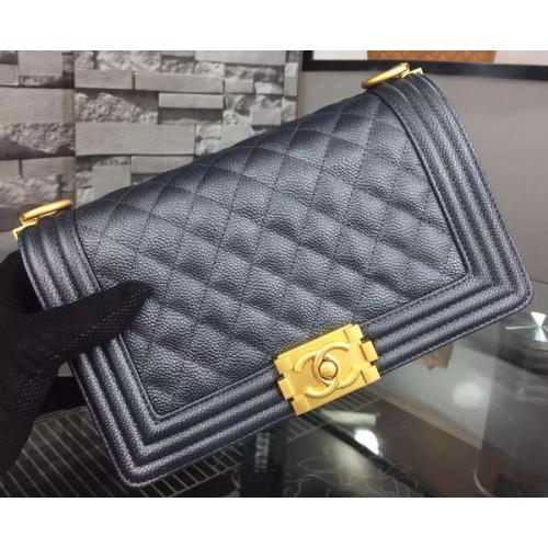 Chanel Boy Flap Sac à bandoulière en cuir de veau d'origine noir A8708 Or