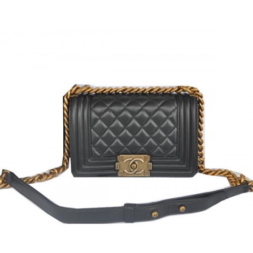 Chanel Boy Flap Sac à Bandoulière Noir Original Cuir d'Agneau CHA67085 Doré