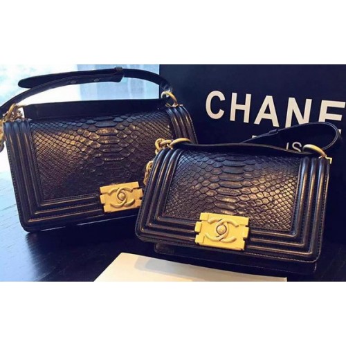 Chanel Boy Flap Sac à bandoulière en cuir de python noir A66094 Or