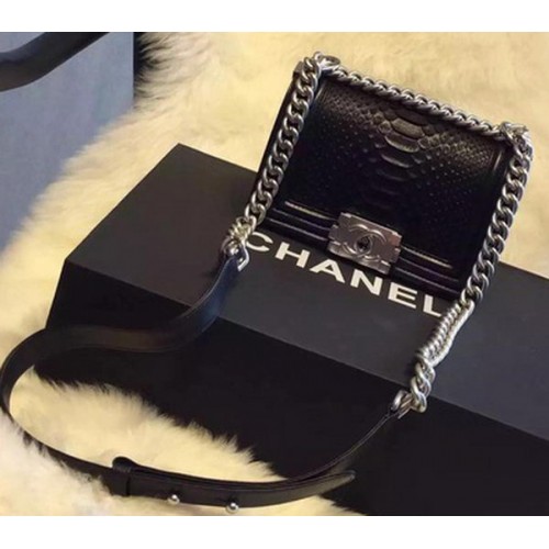 Chanel Boy Flap Sac à Bandoulière Cuir Python Noir A66094 Argent