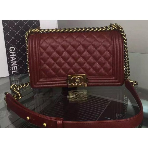 Chanel Boy Flap Sac à Bandoulière Bordeaux Original Cuir de Veau A8708 Bronze
