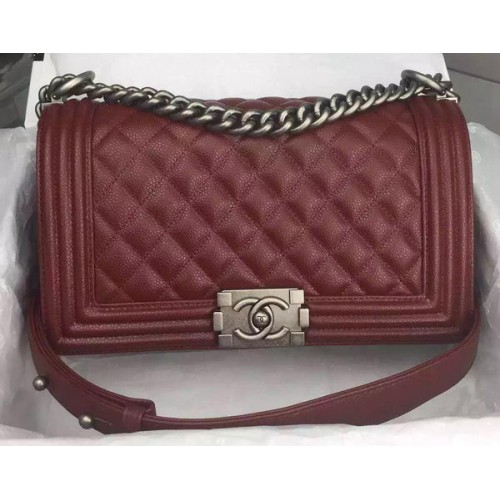 Chanel Boy Flap Sac à Bandoulière Bordeaux Original Cuir de Veau A8708 Argent