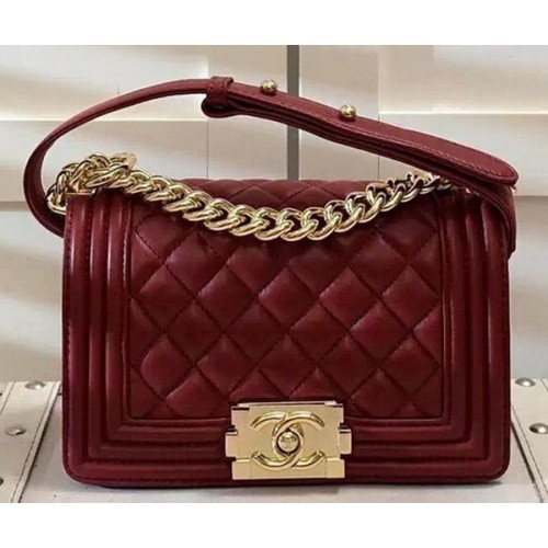 Chanel Boy Flap Sac à Bandoulière Bordeaux Cuir de Mouton Original A67085 Doré