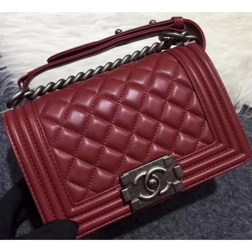 Chanel Boy Flap Sac à Bandoulière Bordeaux Cuir de Mouton Original A67085 Argent