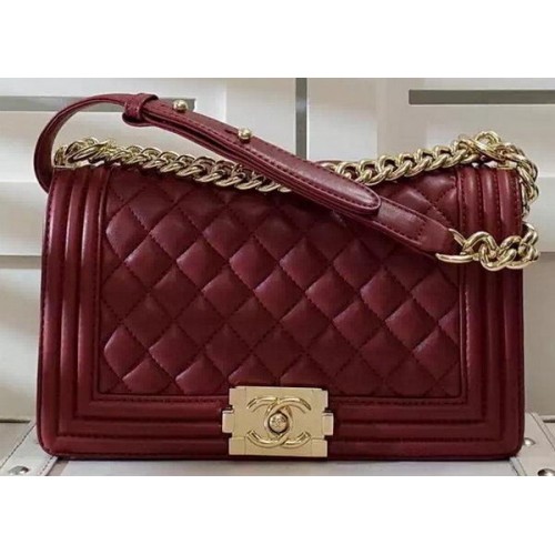 Chanel Boy Flap Sac à bandoulière Bordeaux Cuir de mouton d'origine A67086 Or