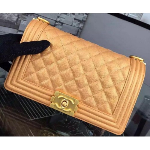 Chanel Boy Flap Sac à Bandoulière Doré Original Cuir de Veau A8708 Doré