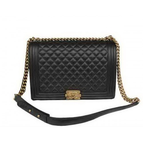 Chanel Boy Flap Sac à bandoulière Original en cuir de mouton noir A67087 Or