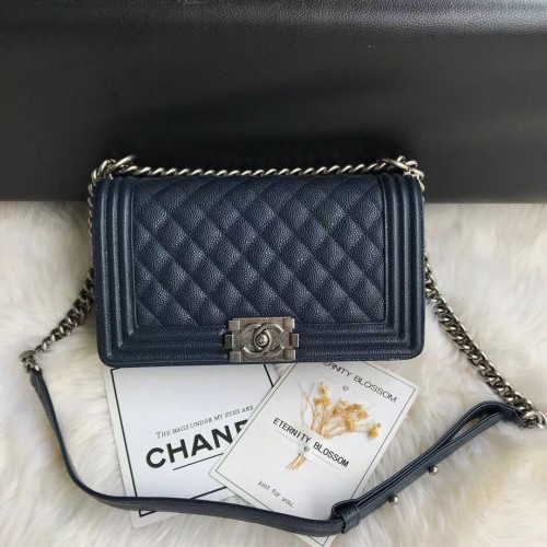 Chanel Boy Flap Sac à bandoulière en cuir de veau d'origine A67086 RoyalBlue