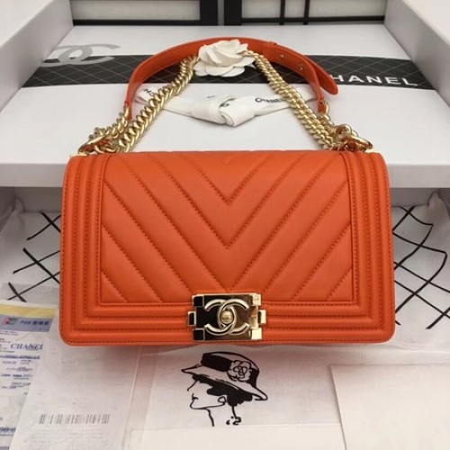 Chanel Boy Flap Sac à bandoulière en cuir de mouton d'origine A67086 orange