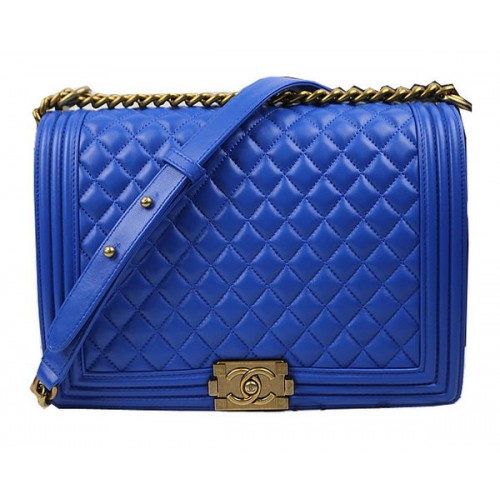 Chanel Boy Flap Sac à bandoulière en cuir de mouton d'origine A67087 Bleu