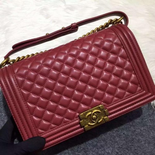 Chanel Boy Flap Sac à bandoulière en cuir de mouton d'origine A67088 Bordeaux