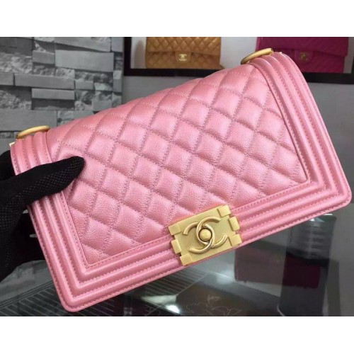 Chanel Boy Flap Sac à Bandoulière Rose Cuir de Veau Original A8708 Doré