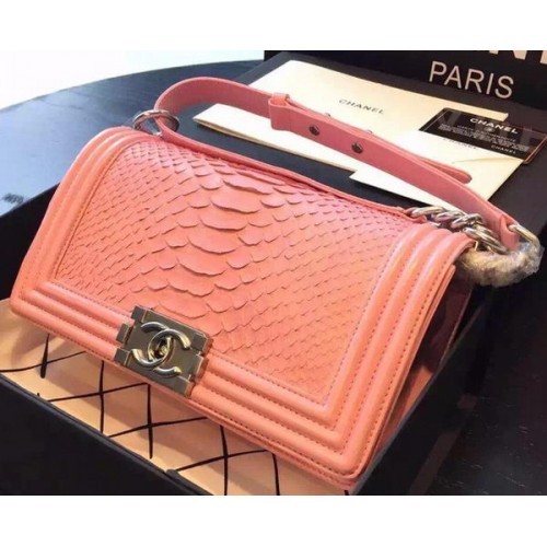 Chanel Boy Flap Sac à bandoulière en cuir de python rose A66095 Argent