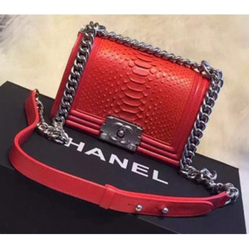 Chanel Boy Flap Sac à bandoulière Cuir Python A66094 Rouge