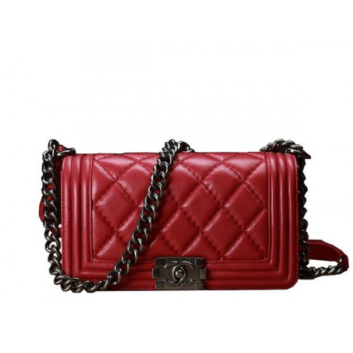 Chanel Boy Flap Sac à Bandoulière Rouge Cuir de Veau Original A67086 Argent