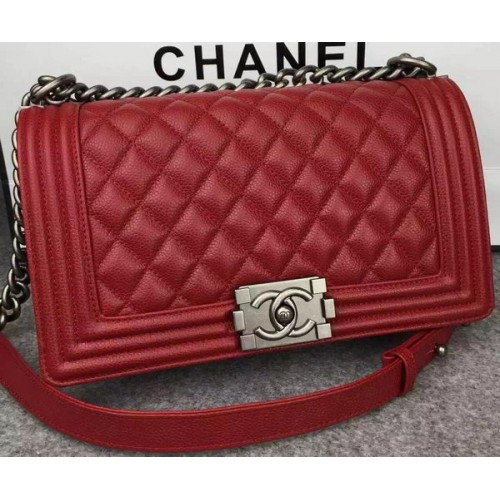 Chanel Boy Flap Sac à Bandoulière Rouge Cuir de Veau Original A8708 Argent