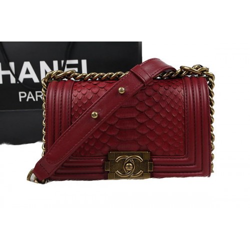 Chanel Boy Flap Sac à bandoulière en cuir de python rouge d'origine A67085 Or