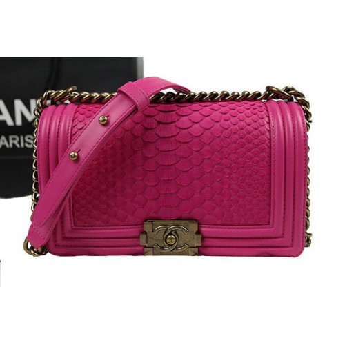 Chanel Boy Flap Sac à Bandoulière Rose Original Cuir Python A67025 Doré