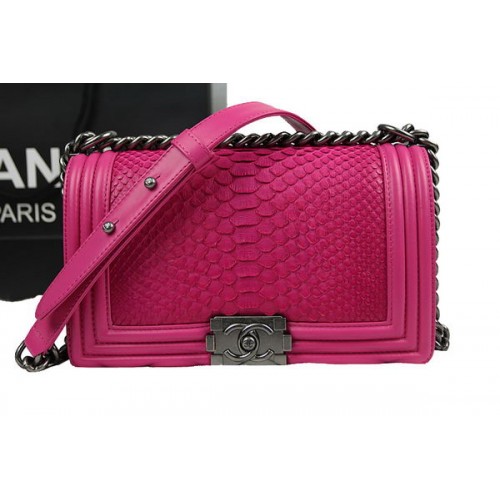 Chanel Boy Flap Sac à Bandoulière Rose Original Cuir Python A67025 Argent