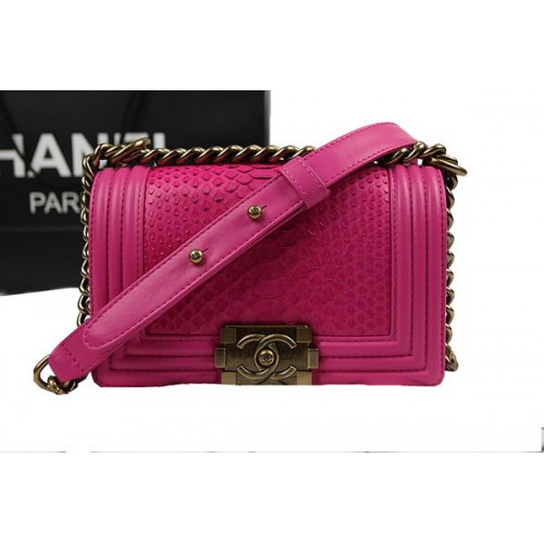 Chanel Boy Flap Sac à Bandoulière Rose Original Cuir Python A67085 Doré