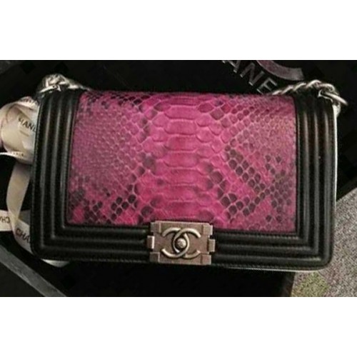 Chanel Boy Flap Sac à bandoulière en cuir de python rose A66095 Argent