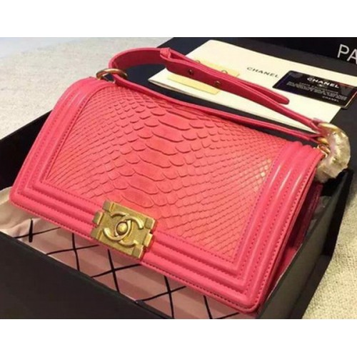 Chanel Boy Flap Sac à bandoulière en cuir de python rose A66095 Or