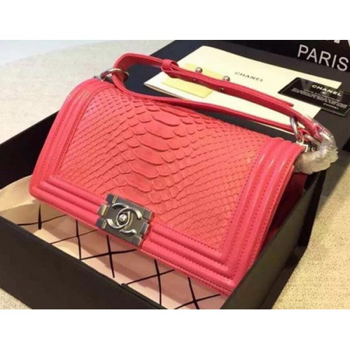 Chanel Boy Flap Sac à bandoulière en cuir de python rose A66095 Argent