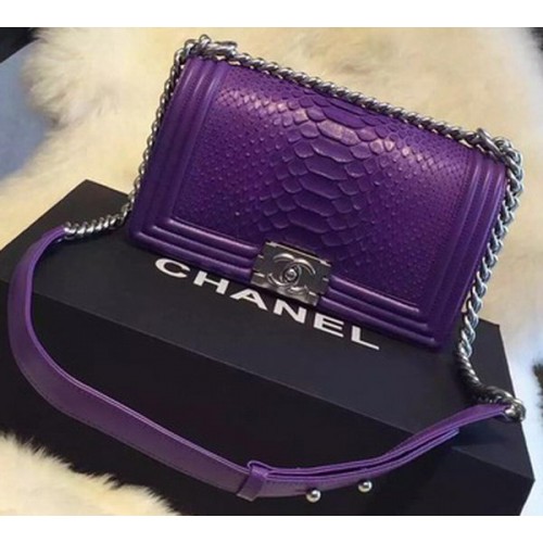 Chanel Boy Flap Sac à Bandoulière Cuir Python Violet A66095 Argent