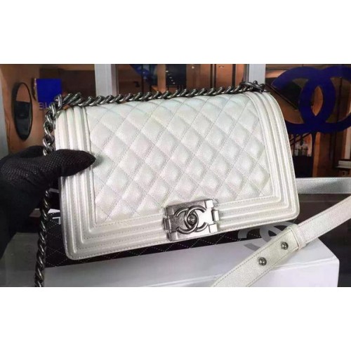 Chanel Boy Flap Sac à Bandoulière Blanc Original Cuir de Veau A8708 Argent