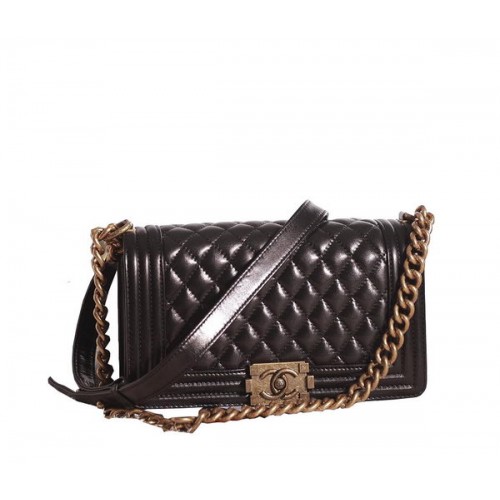 Chanel Boy Flap Sac à Bandoulière en Cuir d'Agneau Noir A67086 Doré