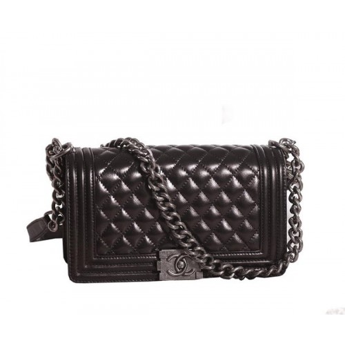 Chanel Boy Flap Sac à Bandoulière en Cuir d'Agneau Noir A67086 Argent